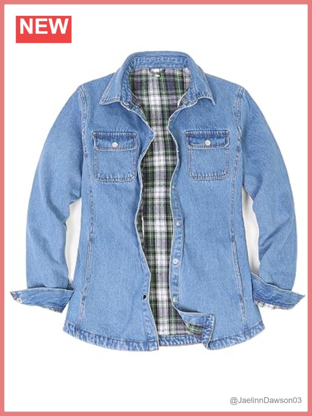 Flannel Lined Denim Shirt Jacket Snap Button Utility Pockets